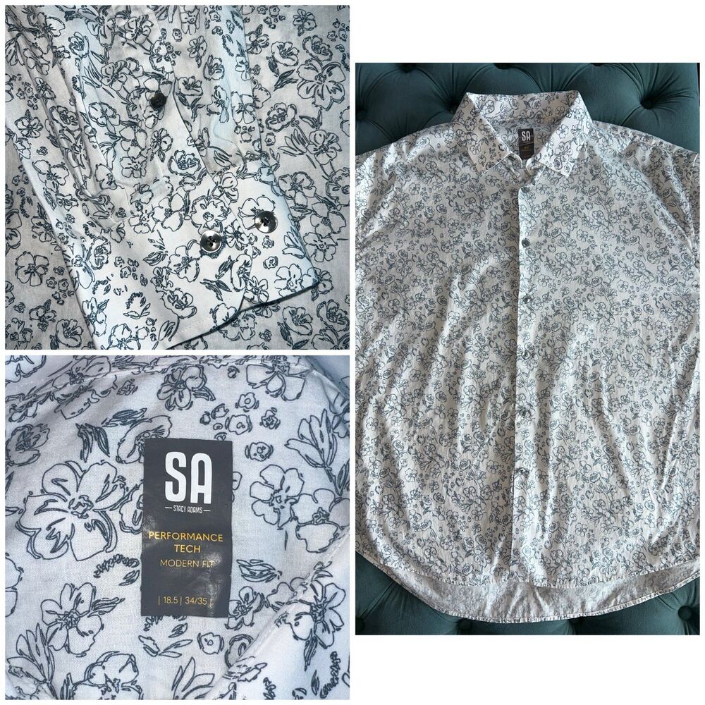 Stacy Adams Performance Tech Men's Button Down Dress Shirt Modern Fit